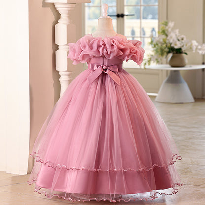 Children's one-shoulder tulle princess dress - perfect for weddings, banquets, piano recitals, and parties