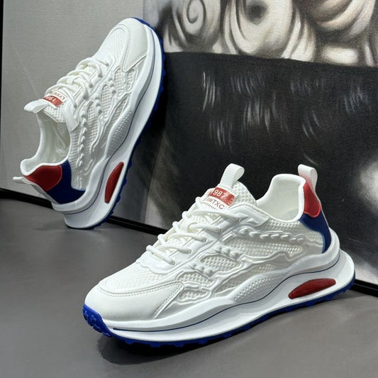 Men's breathable mesh shoes, summer hollow-out running shoes, comfortable soft sole student trendy shoes, lightweight mesh white sneakers