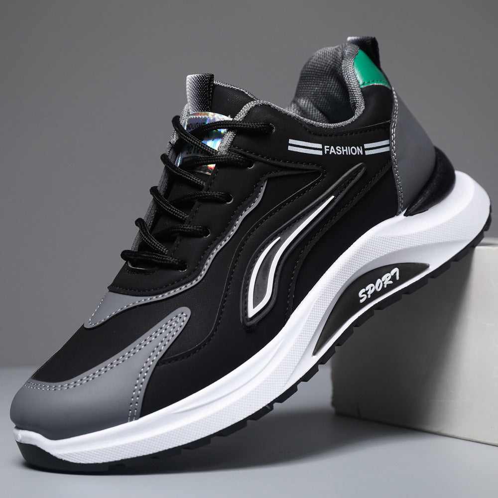 Leather upper thick sole waterproof sports men's shoes - new autumn/winter fashion trend dad shoes - lightweight, breathable, casual travel sneakers