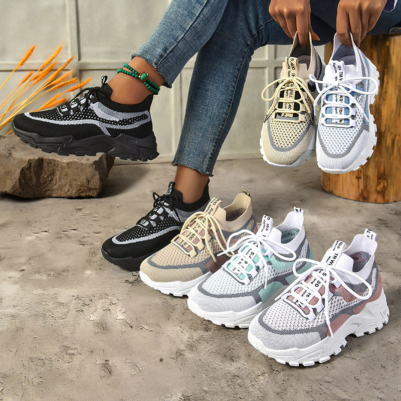 Women's fashion flats: spring new arrivals - casual, soft-soled, lightweight dad shoes, flyknit breathable mesh sneakers
