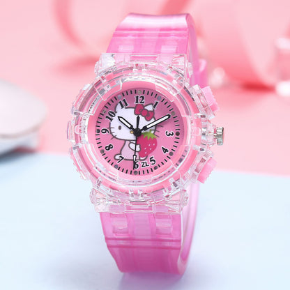 Kt cat colorful light pointer-type literacy kids watch cartoon cat creative luminous electronic watch for boys and girls students
