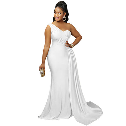 2026 new fashionable and elegant solid color party tight single rotator sleeve temperament dress long dress