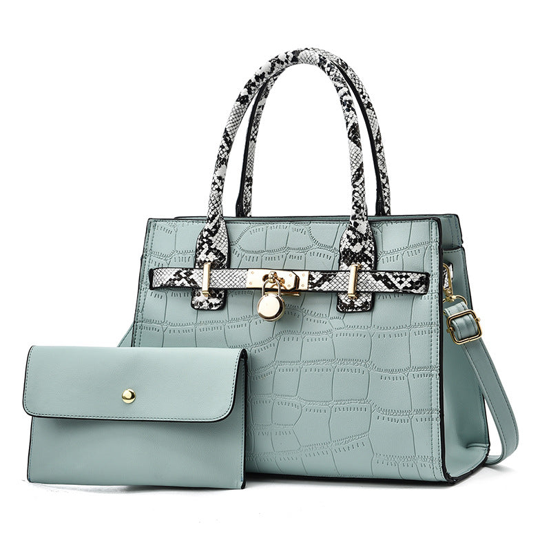 2026 new trendy fashion large capacity mother-daughter handbag set, snakeskin print color block shoulder bag, large capacity crossbody tote