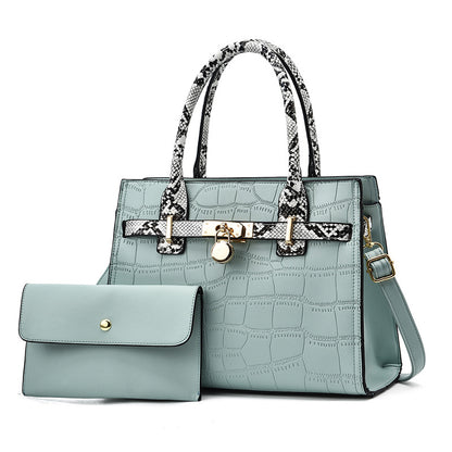 2026 new trendy fashion large capacity mother-daughter handbag set, snakeskin print color block shoulder bag, large capacity crossbody tote