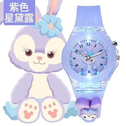Wholesale new cartoon kids' watches for elementary school students - colorful flashing light, luminous watch with plush figure, silicone electronic watch