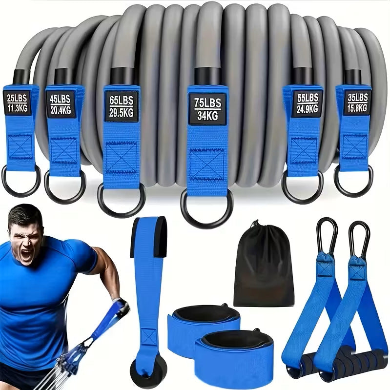 Cross-border best-selling 12-piece set of tension rope fitness equipment tensioner suittpe latex elastic rope elastic band