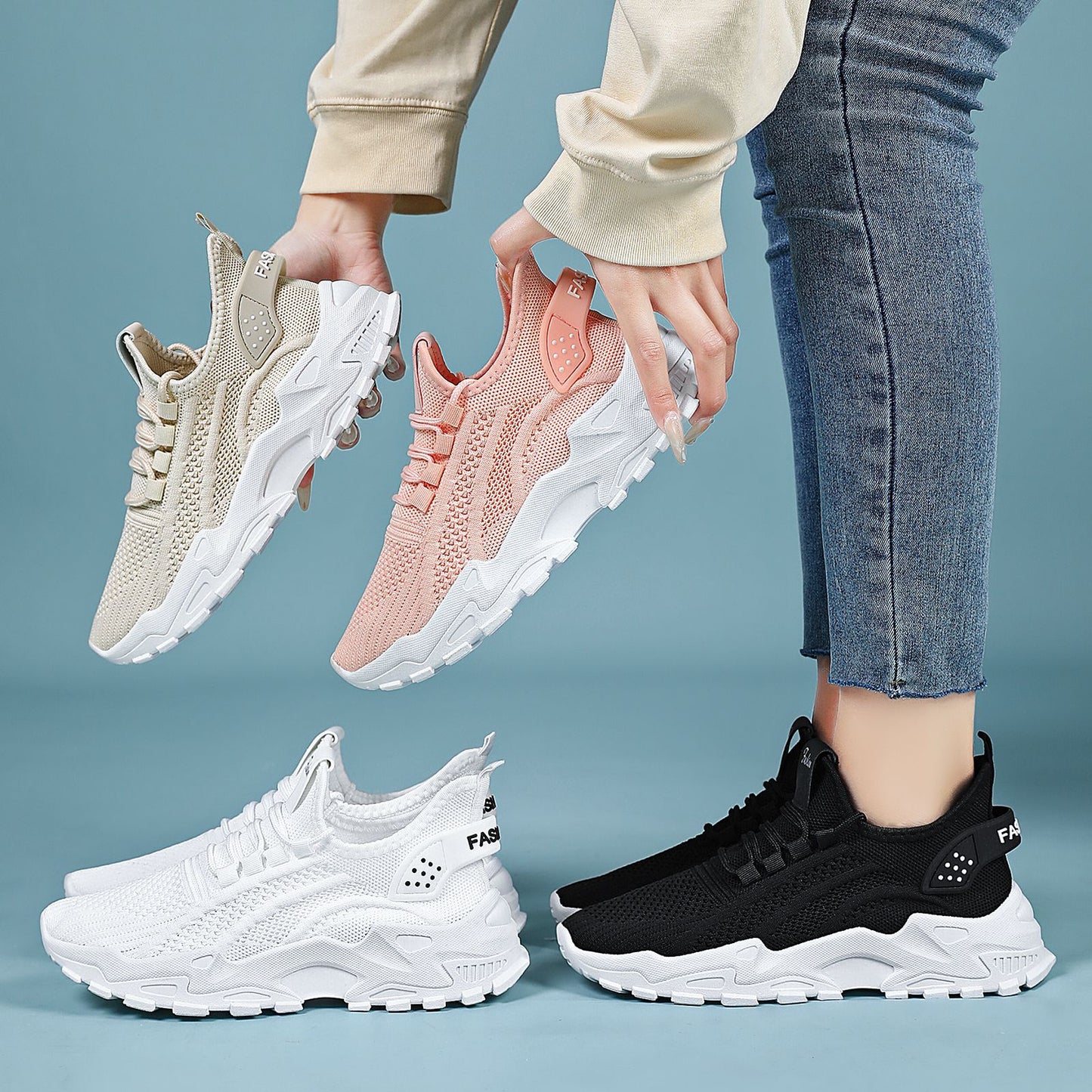 Women's new plus size athletic shoes - cross-border flyknit breathable sneakers, lightweight comfortable mesh shoes, low-cut design, women's size 43