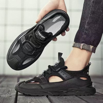 Outdoor sandals summermentrendycut out men's shoes breathable soft bottom toe casual shoes river tracing clogs cross-border