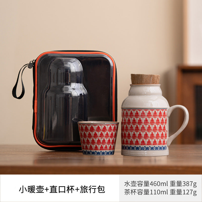 Ru kiln small thermos mug with lid ceramic stewing tea cup chinoiserie large capacity thermos office cup with handle