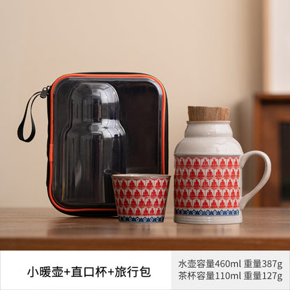 Ru kiln small thermos mug with lid ceramic stewing tea cup chinoiserie large capacity thermos office cup with handle