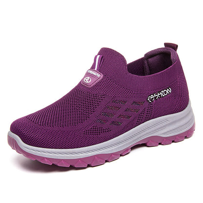 Women's spring casual shoes, flyknit slip-ons, lightweight mesh shoes, breathable ladies' flats, women's low-cut shoes