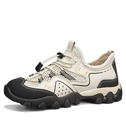 Mesh men's summer outdoor hiking shoes, breathable hollow-out sneakers, non-slip slip-on casual shoes for men - cross-border