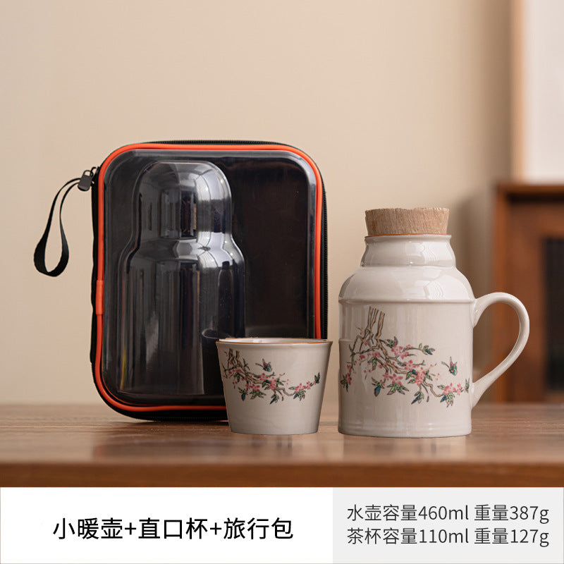 Ru kiln small thermos mug with lid ceramic stewing tea cup chinoiserie large capacity thermos office cup with handle