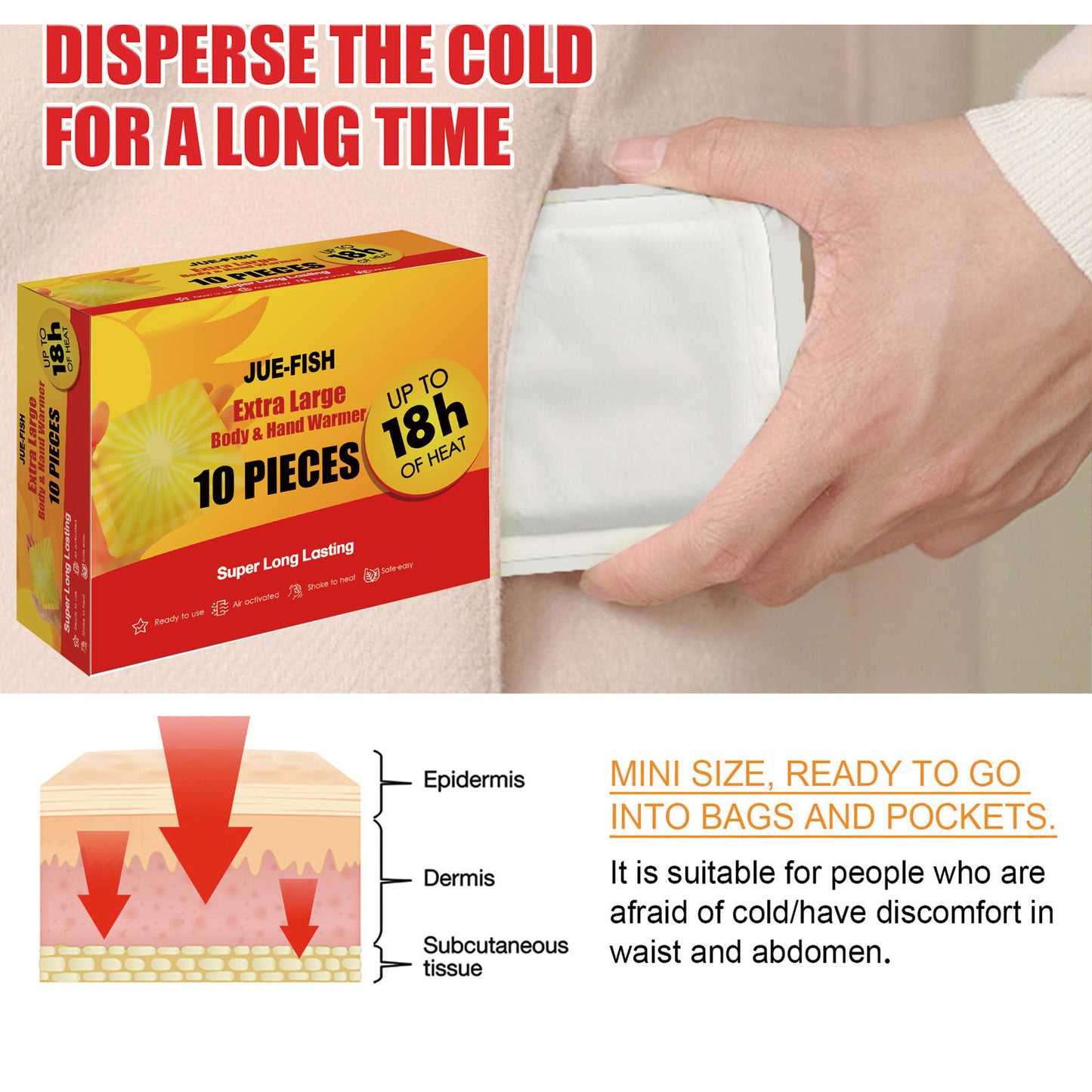 Jue-Fish warm treasure sticker, cold protection and warmth, autumn and winter warm time 18 hours heating pad to repel cold and warm body sticker