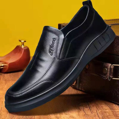 New men's leather shoes - black business casual slip-on loafers, soft sole, non-slip, driving shoes for middle-aged and elderly men