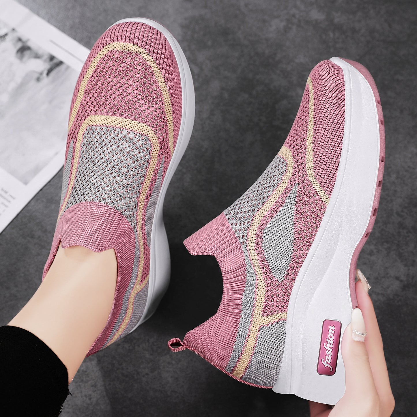 Women's fall collection: new chunky sole casual shoes - soft, comfortable, height-boosting, versatile flats with breathable flyknit upper