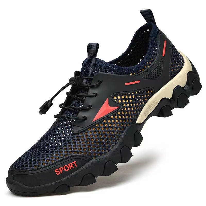 Mesh shoes for men 2025 soft bottom non-slip outdoor hiking shoes breathable elastic band one-legged hole shoes