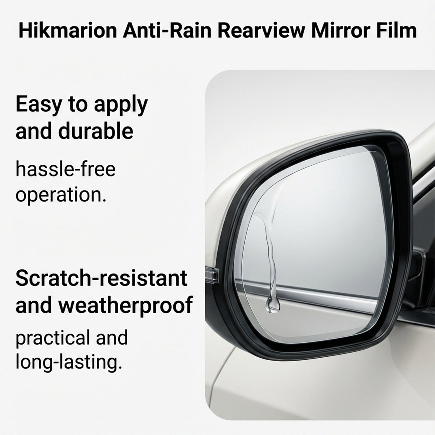 Hikmarion car rearview mirror rainproof sticker to relieve water hanging on the mirror surface and keep the driving vision clear in rainy days