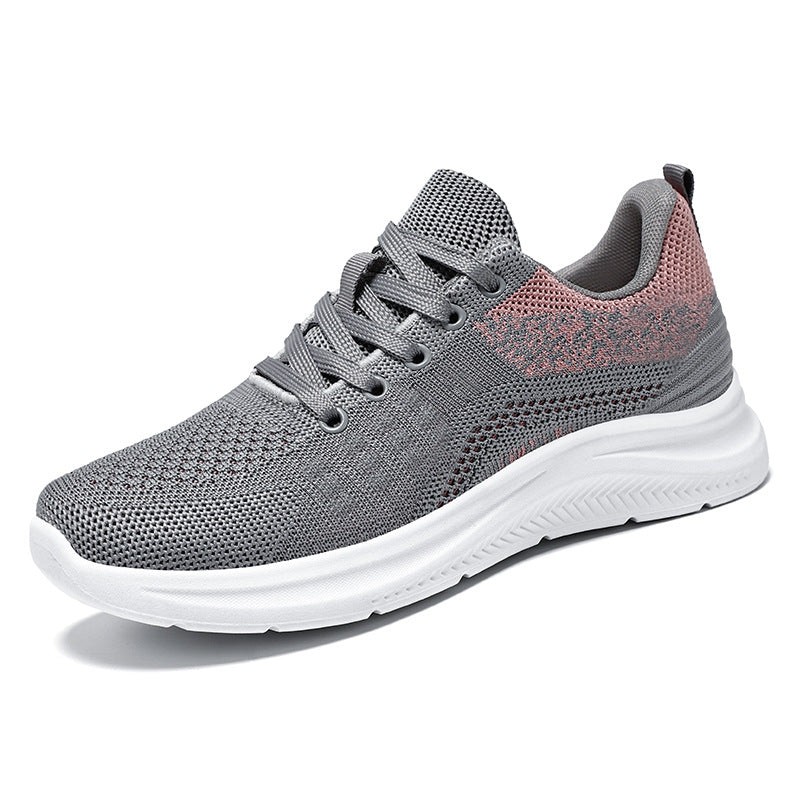 Jinshiyuan |   Women's shoes, shallow sports shoes, fly-woven breathable mesh shoes, running shoes, plaidflats