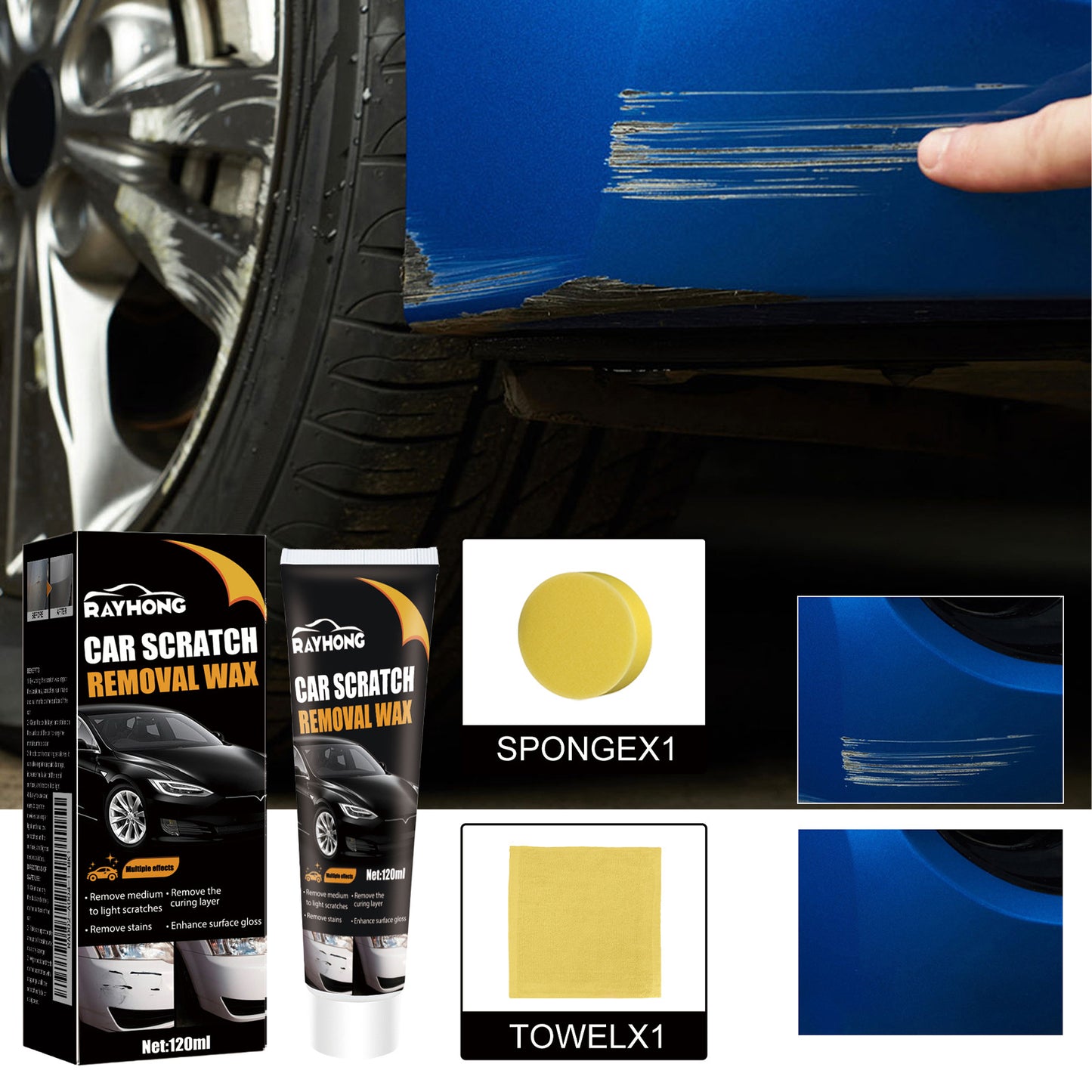 Rayhong Car Scratch Wax, Car Paint Protection Polishing Scratch Removal Maintenance Paint Repair Cleaning Decontamination Abrasive