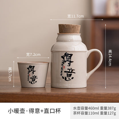 Ru kiln small thermos mug with lid ceramic stewing tea cup chinoiserie large capacity thermos office cup with handle