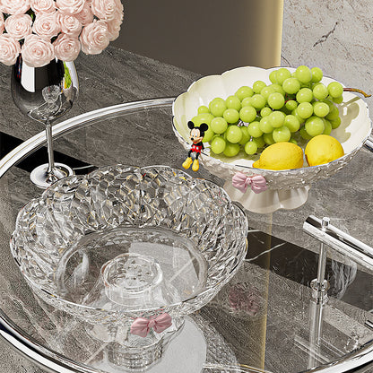 Luxury fruit platter with drain basket - high-end design for living room coffee table, featuring a beautiful bow accent for dried fruit and candy display