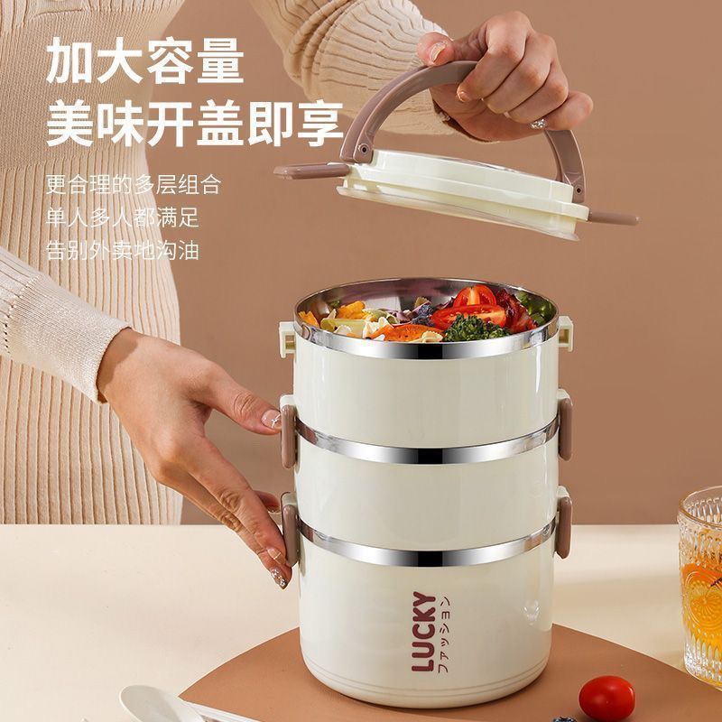 Large-capacity double-layer stainless steel insulated lunch box for office workers and students portable sealed lunch box