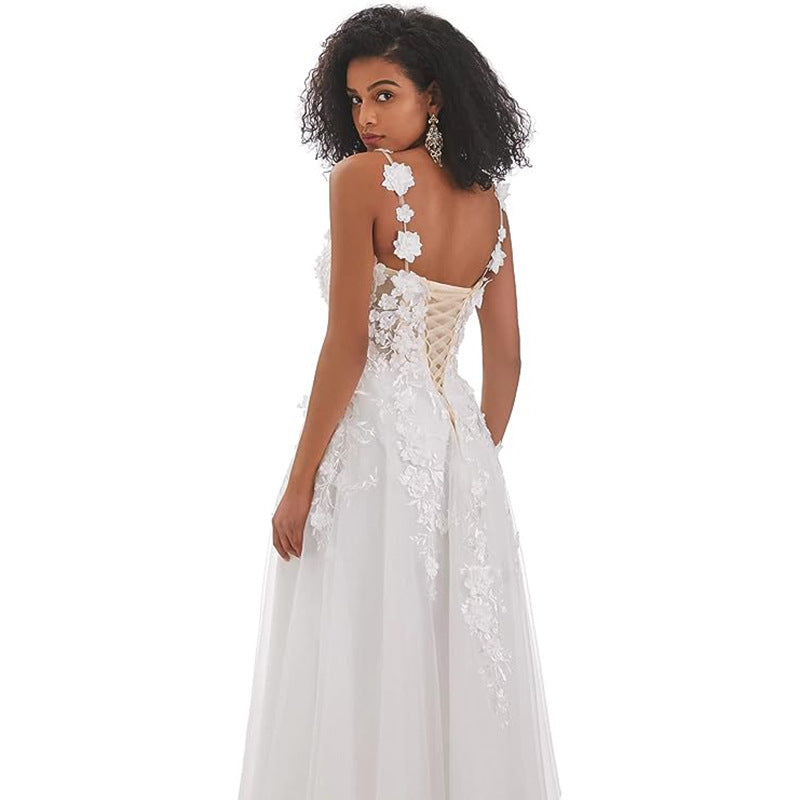 Theme wedding dress 2026 new bridal french light wedding dress super fairy see-through deep v neck sexy tail slimming look wedding dress