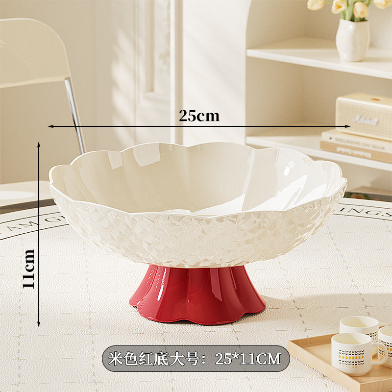Luxury fruit platter with drain basket - high-end design for living room coffee table, featuring a beautiful bow accent for dried fruit and candy display