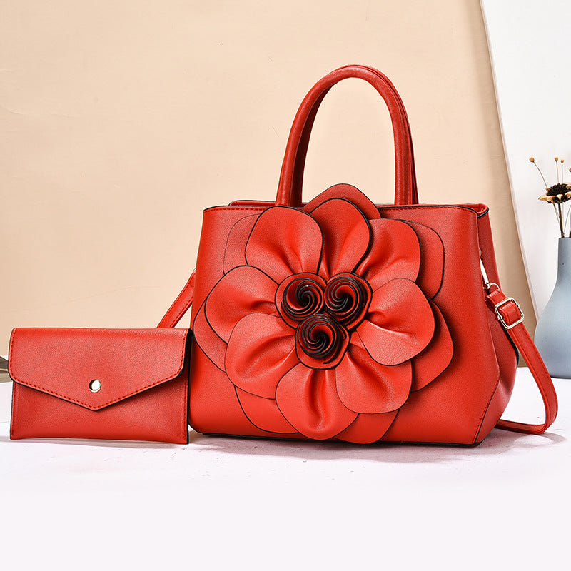 2026 spring solid color new college style women's bag pu leather flower handbag shoulder bag cute bag - dropshipping available