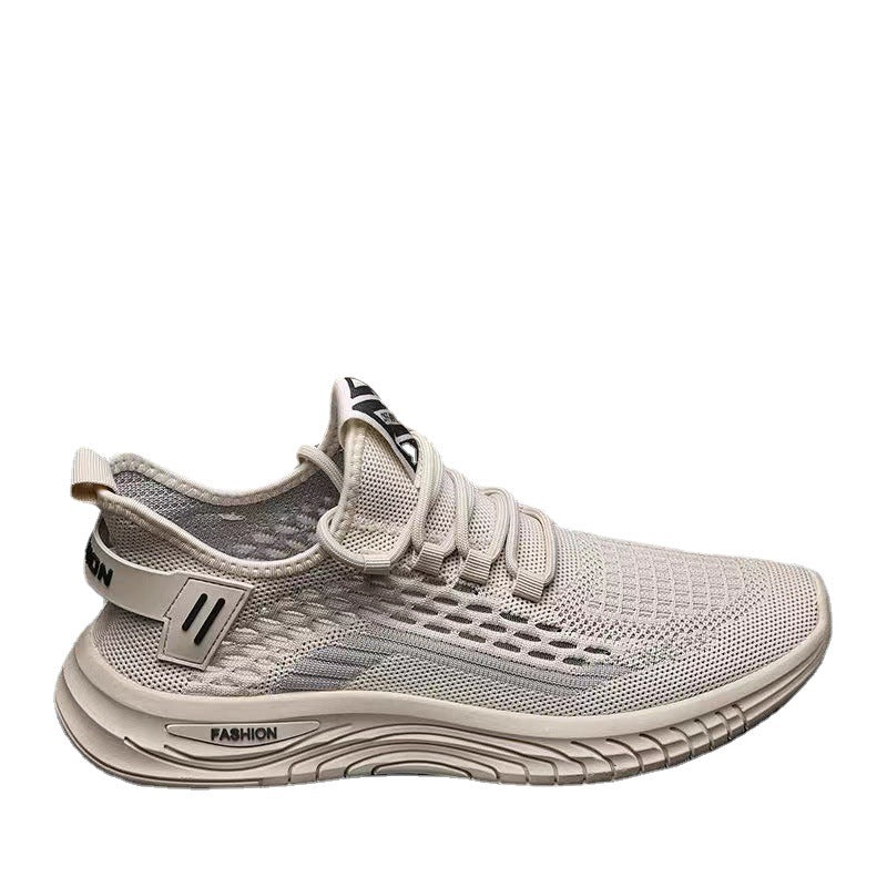 Mesh breathable sneakers 2025 spring and summer fly woven lace-up running shoes k-style cut out soft bottom trendy coconut shoes