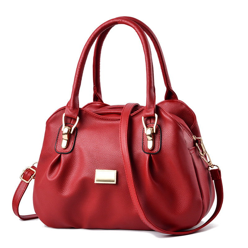 Middle-aged women's soft leather handbag, 2026 new style tote bag, middle-aged and elderly women's bag, mom bag, shoulder bag, crossbody bag