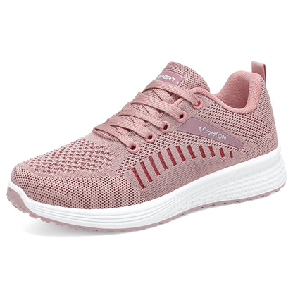 Women's spring sneakers: soft sole, flyknit running shoes, lace-up versatile flats, breathable mesh casual shoes, fashionable women's footwear