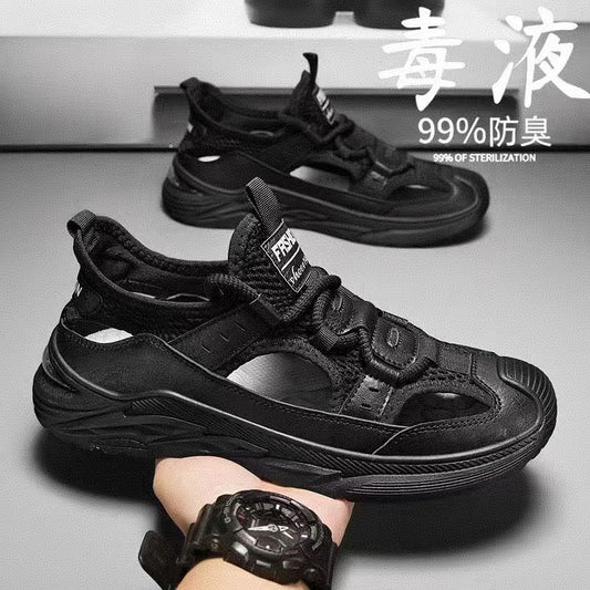 Outdoor sandals summermentrendycut out men's shoes breathable soft bottom toe casual shoes river tracing clogs cross-border