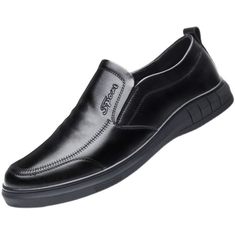 New men's leather shoes - black business casual slip-on loafers, soft sole, non-slip, driving shoes for middle-aged and elderly men