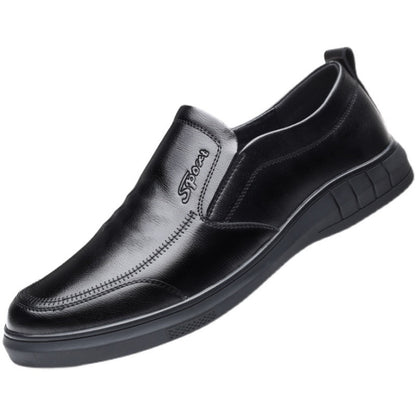 New men's leather shoes - black business casual slip-on loafers, soft sole, non-slip, driving shoes for middle-aged and elderly men