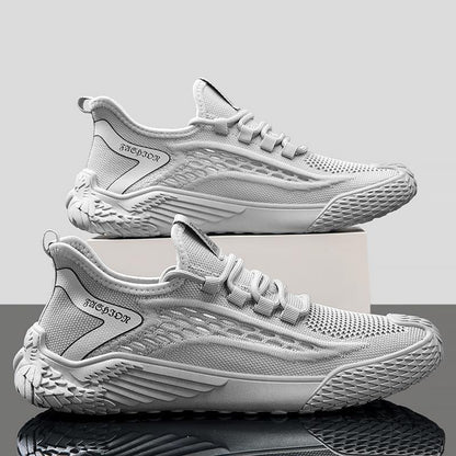 Soft-soled men's shoes, new for spring/summer 2025. flyknit mesh sneakers, breathable running and casual athletic shoes. lightweight knitted trendy footwear