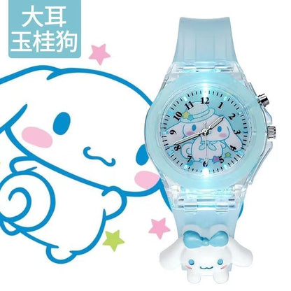 Wholesale new cartoon kids' watches for elementary school students - colorful flashing light, luminous watch with plush figure, silicone electronic watch