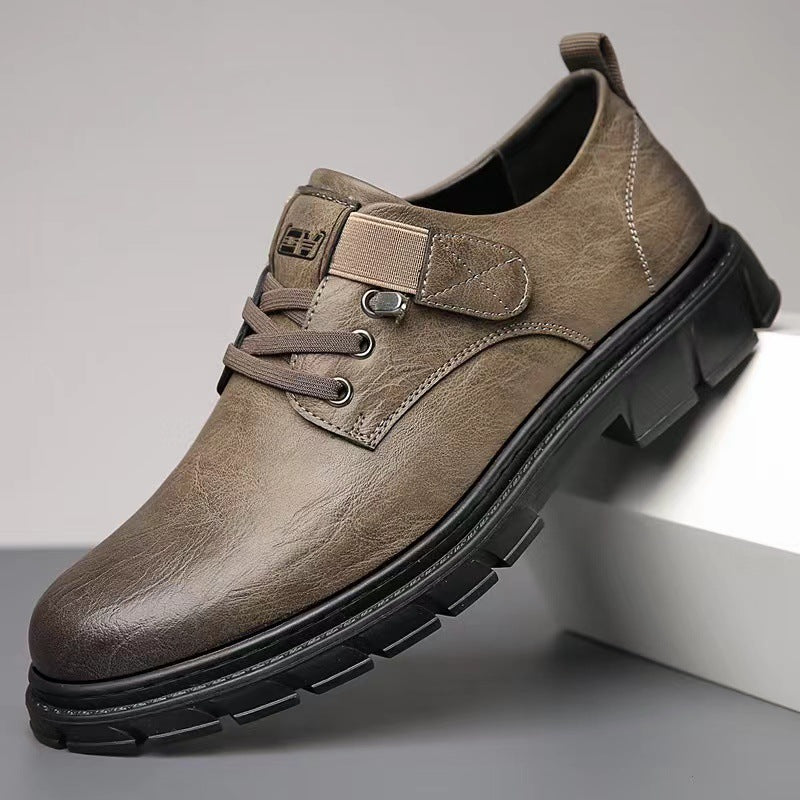Soft-soled men's leather shoes 2025 new business casual men's shoes british retro workwear shoes velcro martin shoes