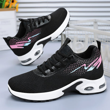 Women's new air cushion sneakers, cross-border thick-soled running shoes, plus size breathable flats, flyknit mesh shoes for women