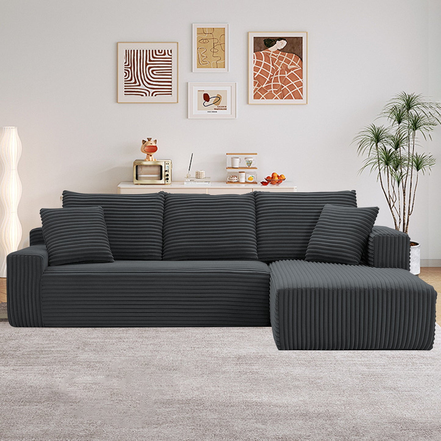 [cross-border] l-shaped compression sofa high rebound installation-free living room bedroom multi-functional modular sofa corduroy