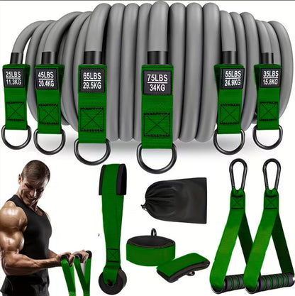 Cross-border best-selling 12-piece set of tension rope fitness equipment tensioner suittpe latex elastic rope elastic band