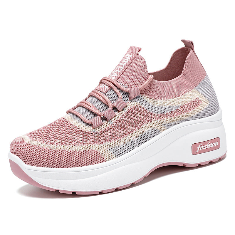 Women's fall collection: new chunky sole casual shoes - soft, comfortable, height-boosting, versatile flats with breathable flyknit upper
