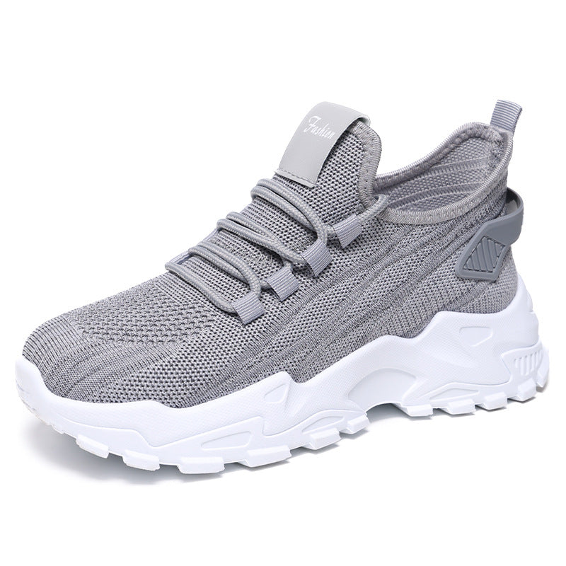 Women's spring collection: plus size athletic sneakers - flyknit, soft sole, height increasing, low-cut lace-up mesh shoes