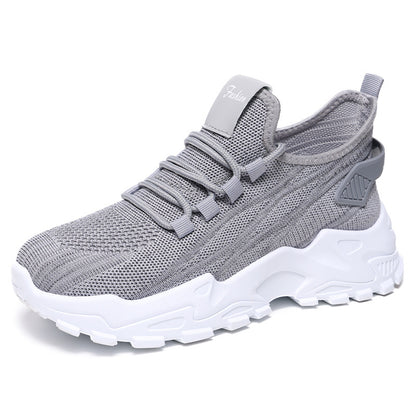 Women's spring collection: plus size athletic sneakers - flyknit, soft sole, height increasing, low-cut lace-up mesh shoes
