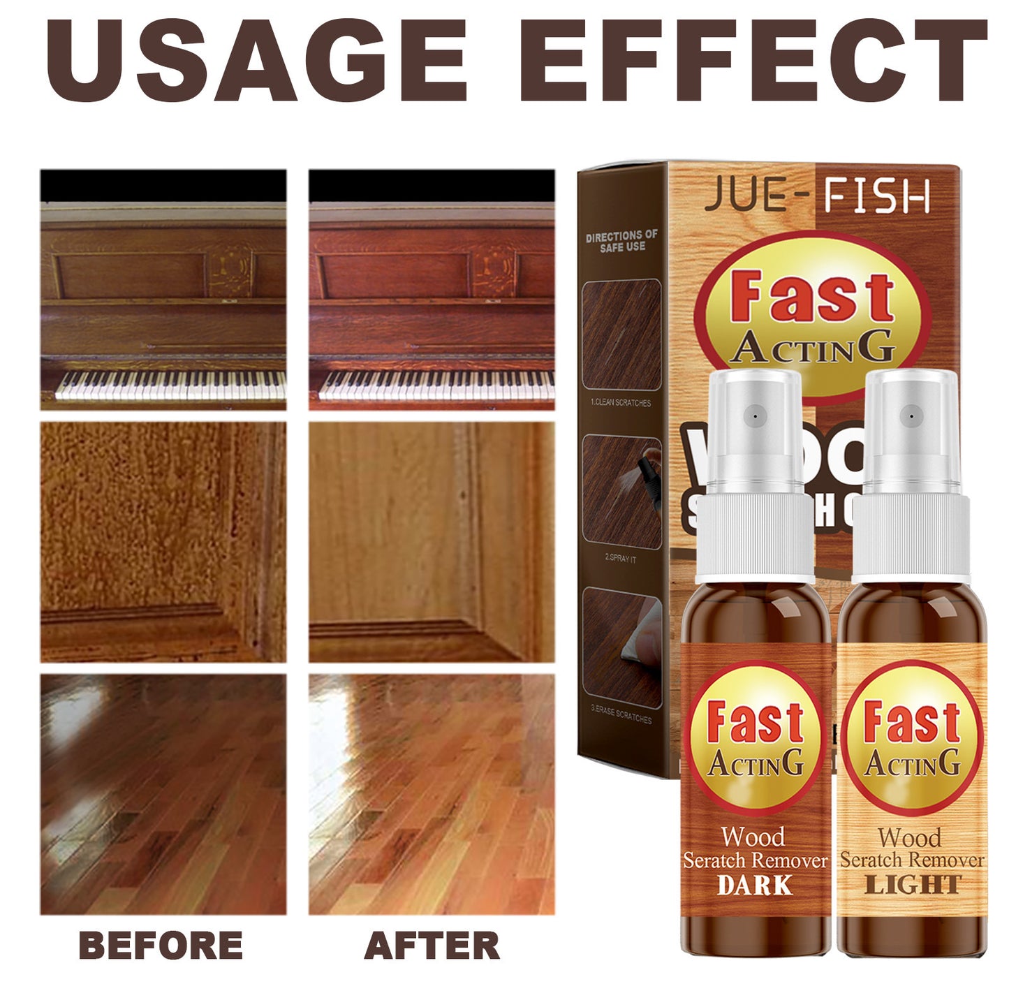 JUE-FISH Wood Floor Scratch Care Agent, Scratch Complementary Color Spray Furniture Floor Renovation Repair Care