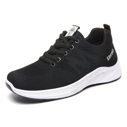 Women's 2026 spring new breathable flyknit mesh running shoes, women's flat lightweight soft sole athletic shoes