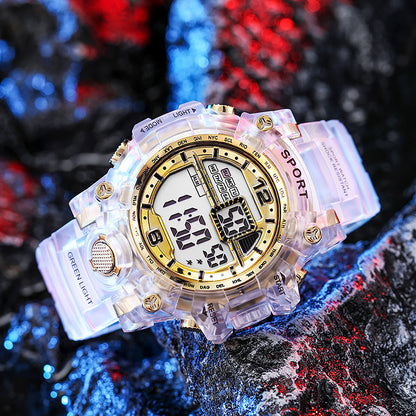 Factory direct: transparent dial fashion sports multifunctional digital watch for men and women - waterproof sports watch for students