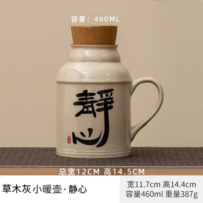 Ru kiln small thermos mug with lid ceramic stewing tea cup chinoiserie large capacity thermos office cup with handle