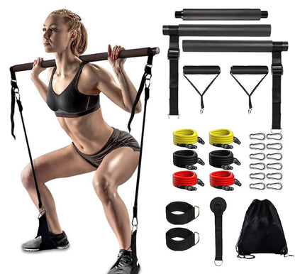 Multi-functional pilates stick - home use, unisex, strength training, body sculpting, arm & leg slimming resistance band fitness set